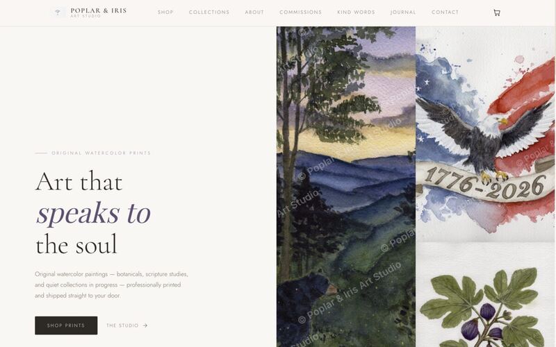 A screenshot of the Poplar & Iris Art site.